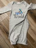Hello World Embroidered Baby Gown
